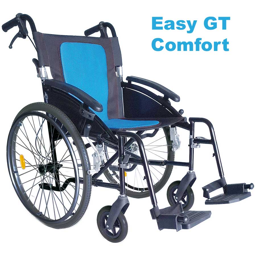 Reise-Rollstuhl Modell Easy GT Comfort blau mit Begleiterbremse blau